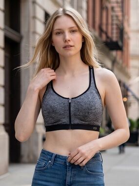 Victoria's Secret Gray & Black Front-Zip Sports Bra